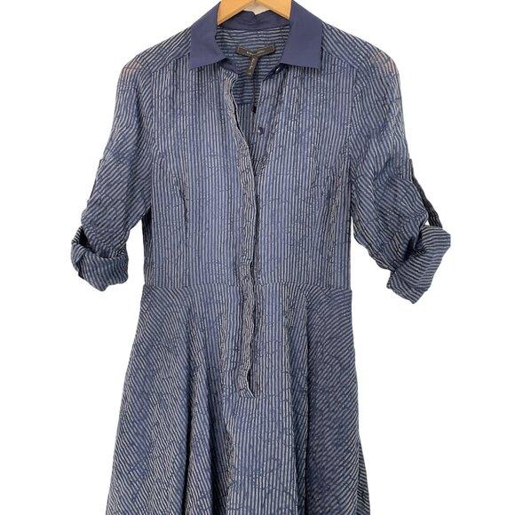 XS NWT BCBGMAXAZRIA Blue Striped Handkerchief Hem Midi Shirt Dress $298 - Picture 9 of 11